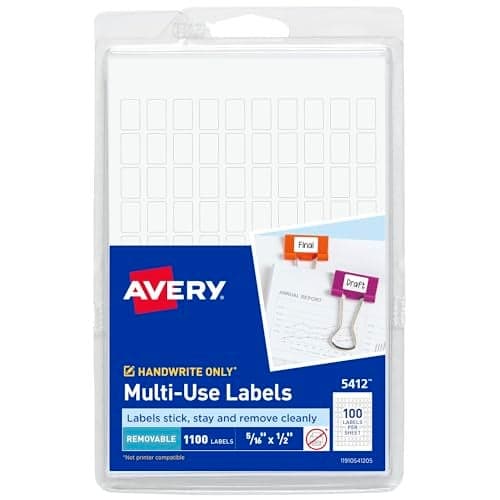 Avery Multi-Use Removable Labels, 5/16" x 1/2", White, Non-Printable, 1,100 Labels Per Pack, 18 Packs, 19,800 Blank Labels Total (5412)