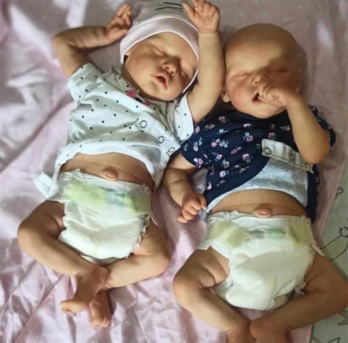 GYCV Lifelike Reborn Baby Dolls Twins Newborn Girls 18 Inch Full Body Silicone Realistic Baby Doll Real Life Baby Dolls Twins Reborn Toy Set w Feeding Accessories Gift Box Xmas Gifts for Kids