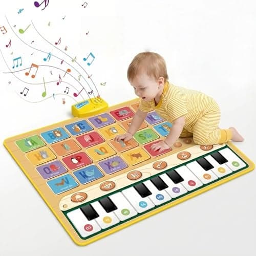 PATPAT® 100 * 70 CM 6 Instrument Piano Keyboard Musical Mat for Kids 1-6 Years, Learning Toys with 26 Letter Music Animal Touch Foldable Play Mat Educational Music Play Mat Toy Gift for Boys and Girls