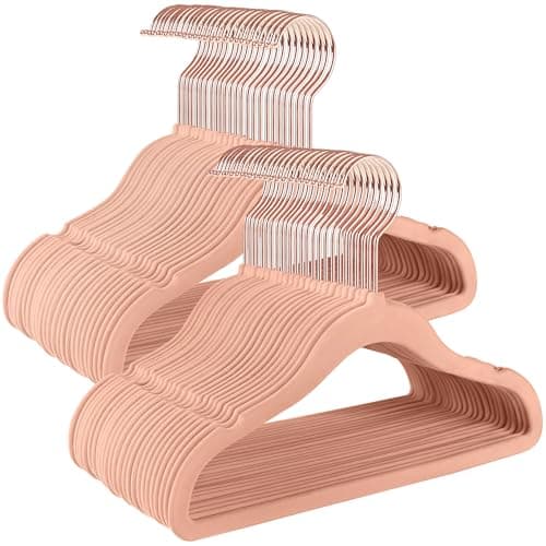SONGMICS Baby Kids Hangers 50 Pack for Closet, 11.8 x 8.1 Inches, Rose Gold 360° Swivel Hooks, Space-Saving Clothes Velvet Hangers for Nursery, Non-Slip, Jelly Pink UCRF027P01