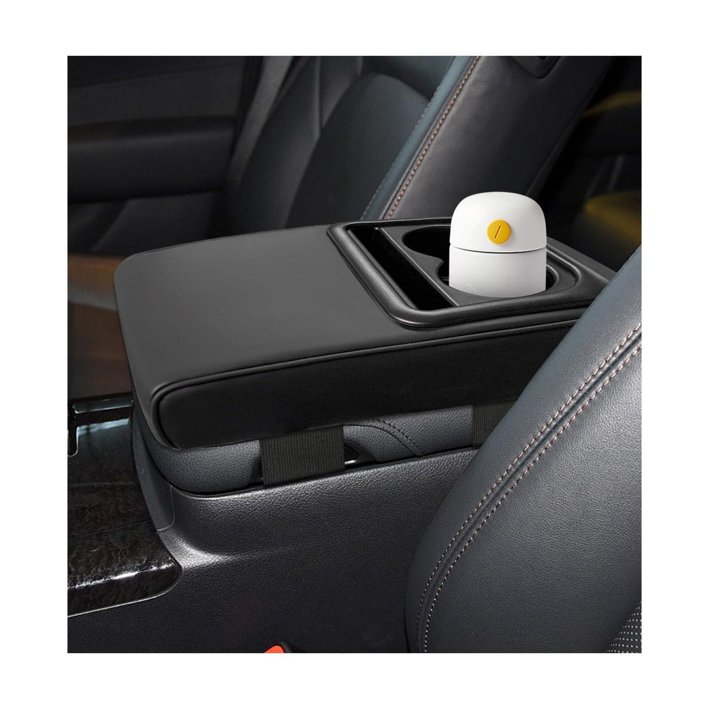 Suvnie Car Center Console Armrest Pillow Memory Foam Auto Armrest Box Cover with Cup Holder and Phone Holder Waterproof Leather Arm Rest Protector Cushion Interior Car Accessories Black