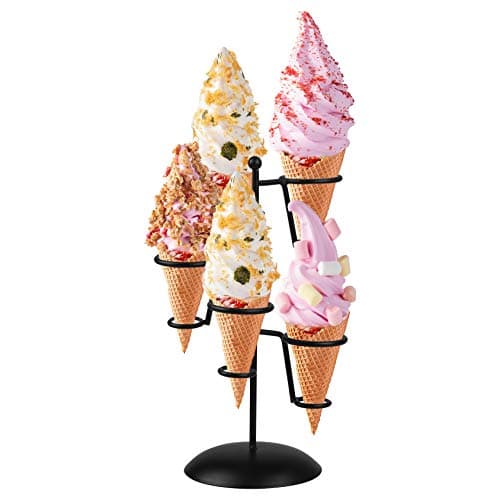 Artliving Black Iron Ice Cream Cone Holder Stand With Base 5 Holes to Display Snow Cones Sushi Hand Rolls Popcorn Candy French Fries Sweets Savory