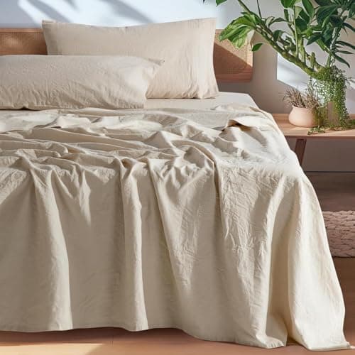SONORO KATE 100% French Pure Linen Sheets, Breathable and Durable Line Twin Size Sheets, Anti-Tear Line Bed Sheets, Machine Washable, 16 Inch Deep Pocket - 3 Piece (Natural Linen, Twin)