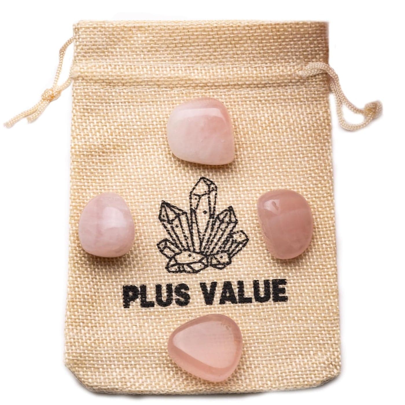 Plus Value Natural Rose Quartz Tumbled Stone Pebbles Reiki Healing Aura Chakra Jute Bag 50grams