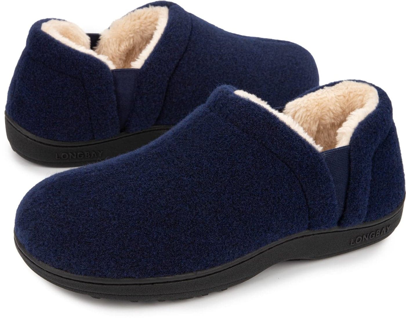LongBay Men's Slippers Warm Bedroom Memory Foam House Shoes Slip-On for Indoor Outdoor Winter (Navy Blue, 9-10)
