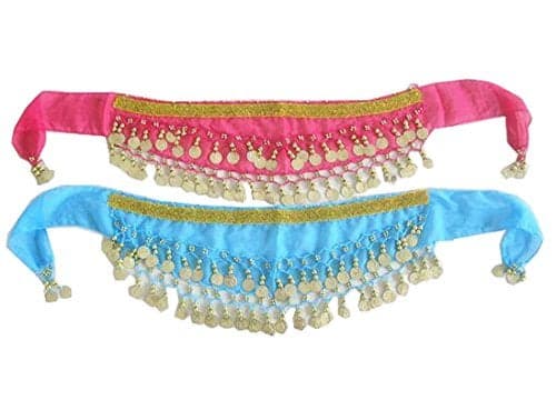Lucky staryuan ® 2Pieces Kid Sequins Belly Dance Hip Scarf Wrap Belt (Rose red and Blue)
