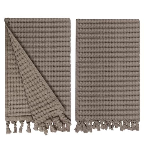 GILDEN TREE Decorative Waffle Hand Towels for Bathroom, 20x35 Large, Quick Drying Fingertip Towel, 2 Pack, Modern Style (Stone)