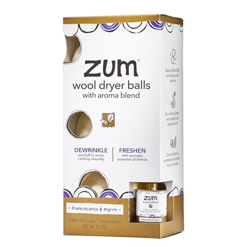 Zum Indigo Wild Laundry Dryer Balls Kit - Wool Laundry Balls for The Dryer - Essential Oil Spray - Reusable Drying Balls for Laundry - Frankincense & Myrrh - (3 Dryer Balls, 1 Aroma Blend)