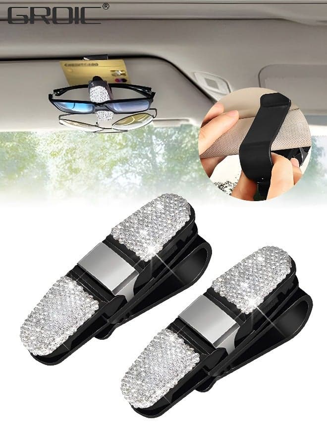 2PCS Car Glasses Organizer,Bling Sunglass Holder for Car Visor,Glasses Holder Clip Hanger, Eyewear Mount Clip,Fashion Car Interior Accessories