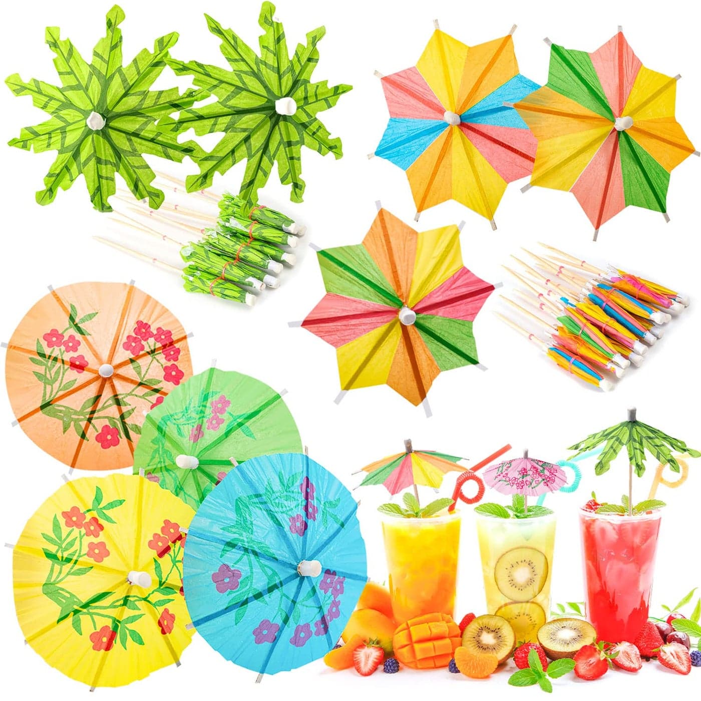 Drink Umbrellas Cocktail Picks 152 Pcs Hawaiian Cocktail UmbrellasUmbrella Cocktail Picks for Tiki Bars Fruit Plate and Birthday Party Assorted Colors 3 Styles
