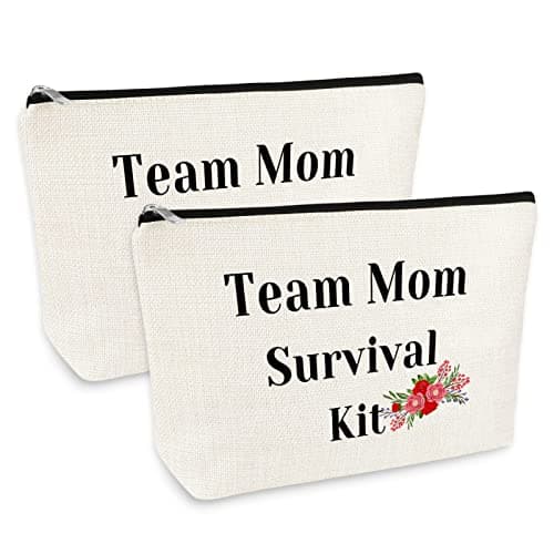 2 Pcs Team Mom Gift Team Leader Gift for Women Cosmetic Bag Thank You Gifts for Team Mom Makeup Bag Christmas Birthday Gifts for Coach Team Mom Football Basketball Badminton Leaders Gift Makeup Pouch