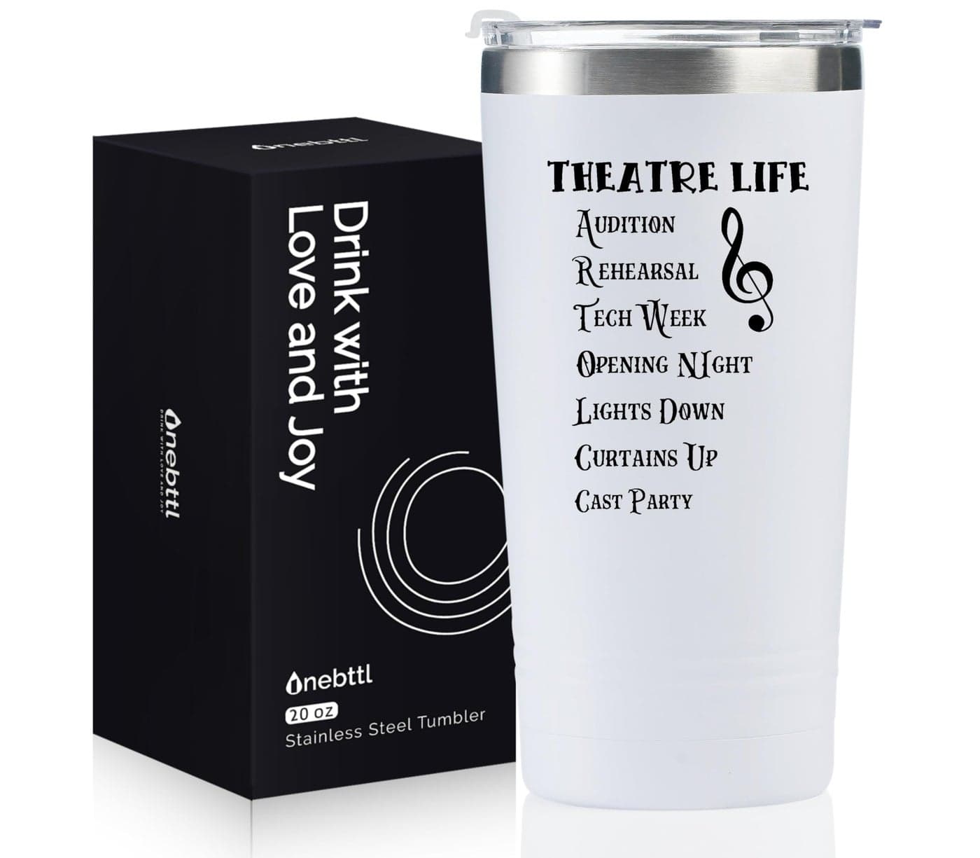Onebttl Theater Gifts Broadway Gifts for Musicians Actors and Music Teacher on World Theatre Day Birthday and Chistmas 20 oz Insulated Stainless Steel Tumbler THEATRE LIFE