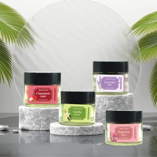 Asian Aura Scented Aroma Candles – Vanilla Beans, Cinnamon Apple, Lavender Bliss & Bulgarian Rose – Perfect for Home Fragrance, Gifting, Décor, Festive Ambience, Meditation & Spa Pack of (4)