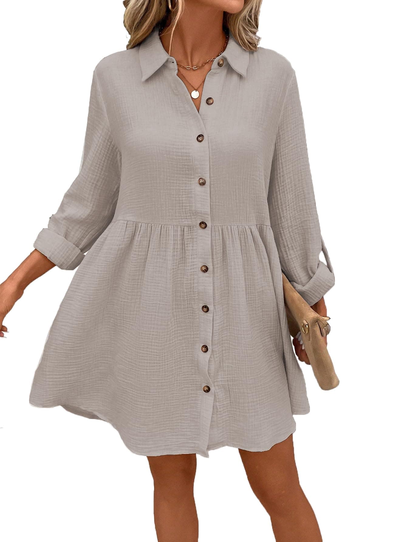 TADKEE Women's Polyester Classic Above The Knee Casual Dress (FN-Pop-Dress-131-Cream-L)