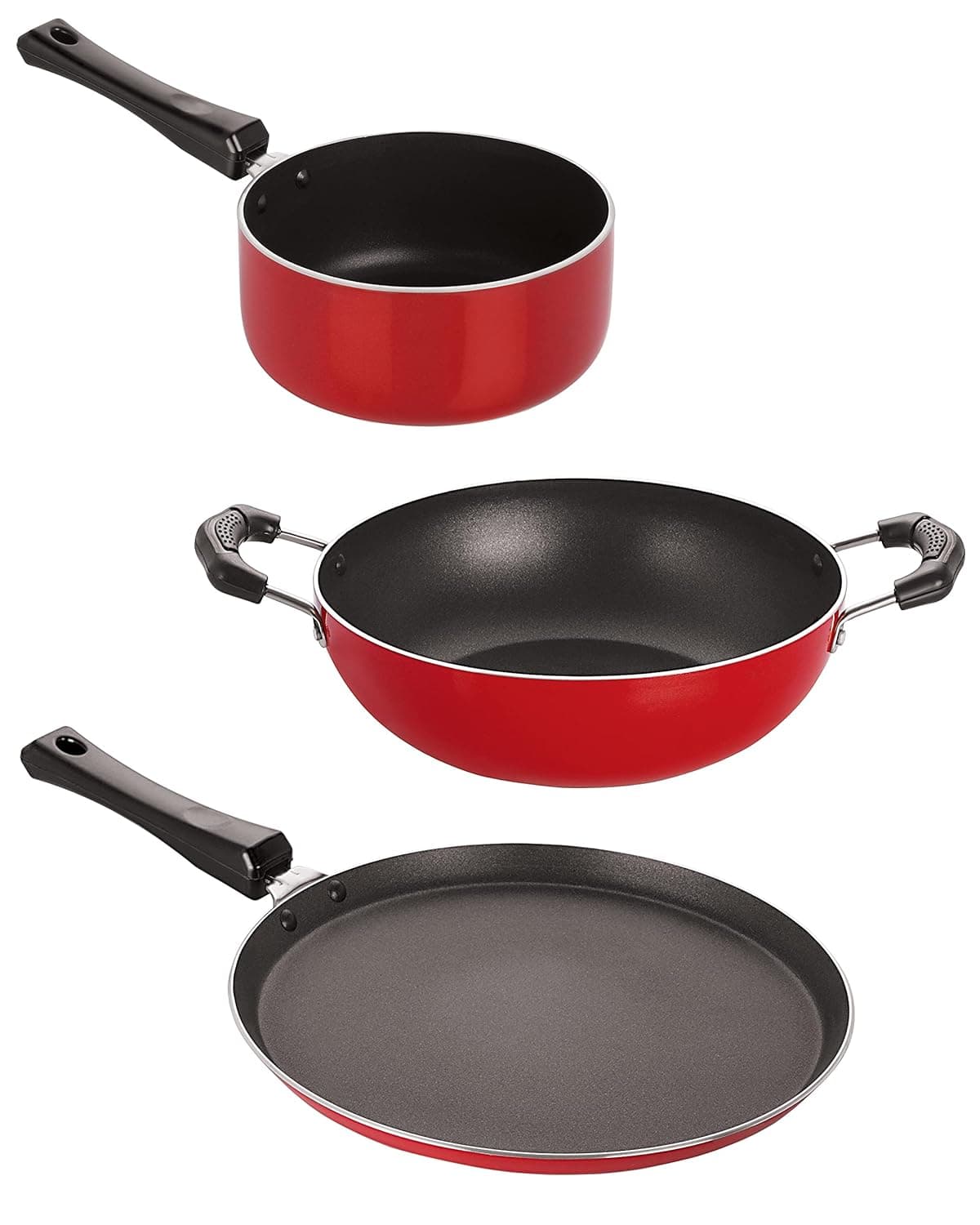 Nirlon NonStick Aluminium Cookware Set 3Pieces Red Black