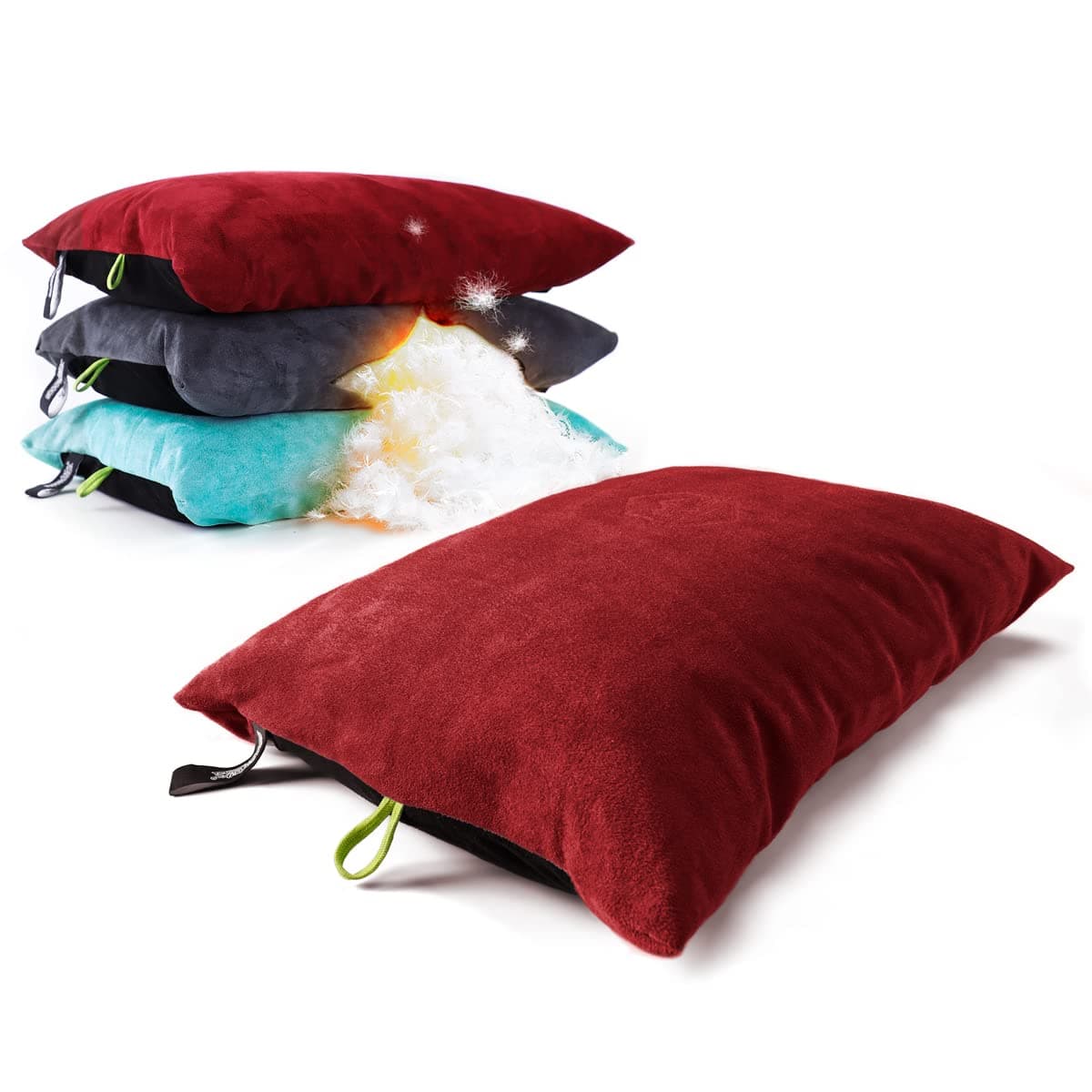 ZOOOBELIVES Down Filled Camping Pillow for Travel Washable Soft Cover Small Camp Cushion for Neck Lumbar Support OnTheGo Ultralight Compressible for Hiking Backpacking AlpliveS2046