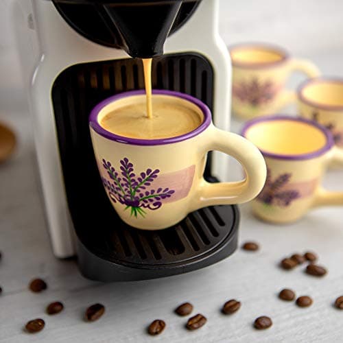 City to Cottage Handcrafted Cream Lavender Floral Espresso Cups Set of 4 Perfect for Espresso Machine and Coffee Maker