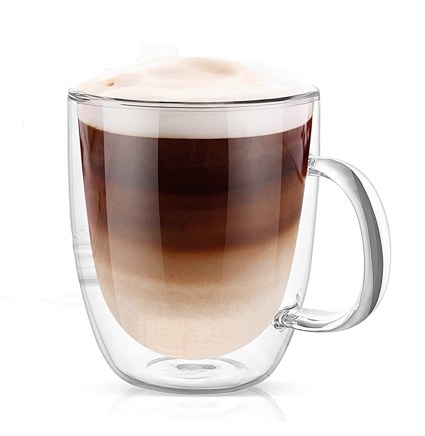 FS COOL Double Wall Glass Coffee Mugs 500ml Clear Heat Resistant Cups with Handle Insulated Cups for Coffee Cappuccino Tea Latte Set of 1