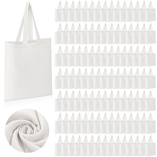 Roowest 120 Pieces Cotton Tote Bag Bulk 15 x 16 Inch Blank Canvas Tote Bags Reusable with Long Handle for Women Men DIY(White)
