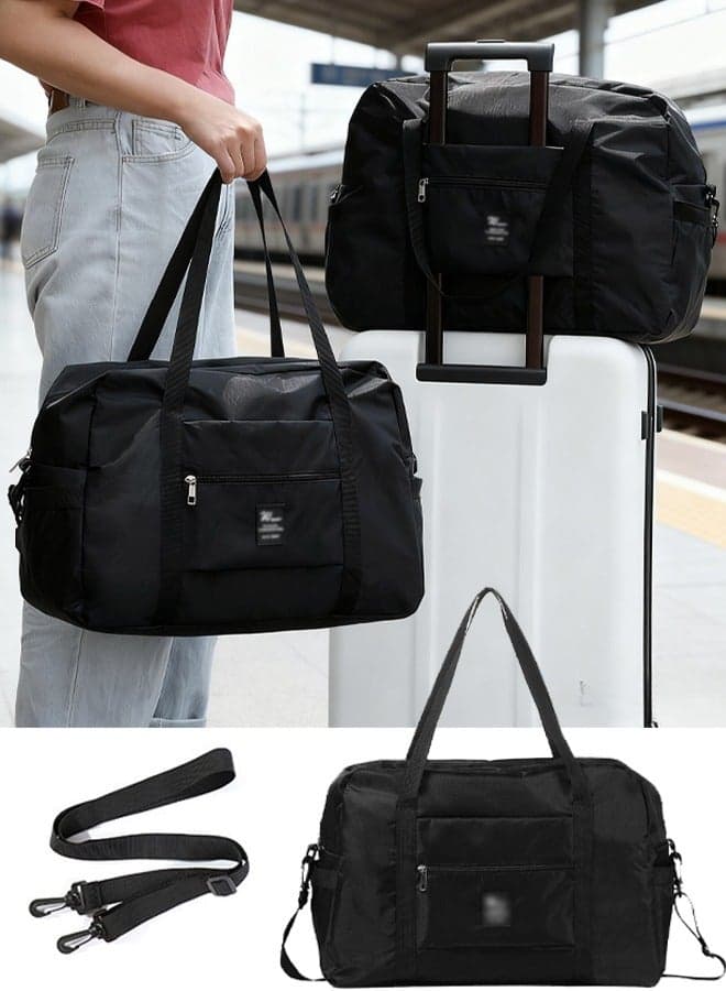 Travel Bag Carry on Duffle Bag Tote Spirit Airlines Personal Item Bag Shoulder Weekender Overnight Bag Waterproof Sports Gym Bag for Women and Men (Black)