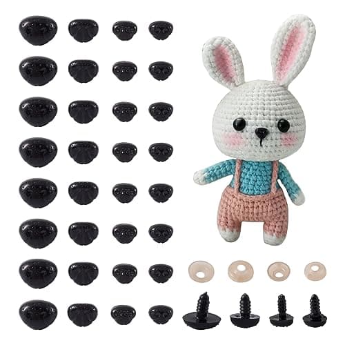 Craftdady 100Sets Black Plastic Safety Noses Crafts with Washers for DIY Puppet Plush Animal Making