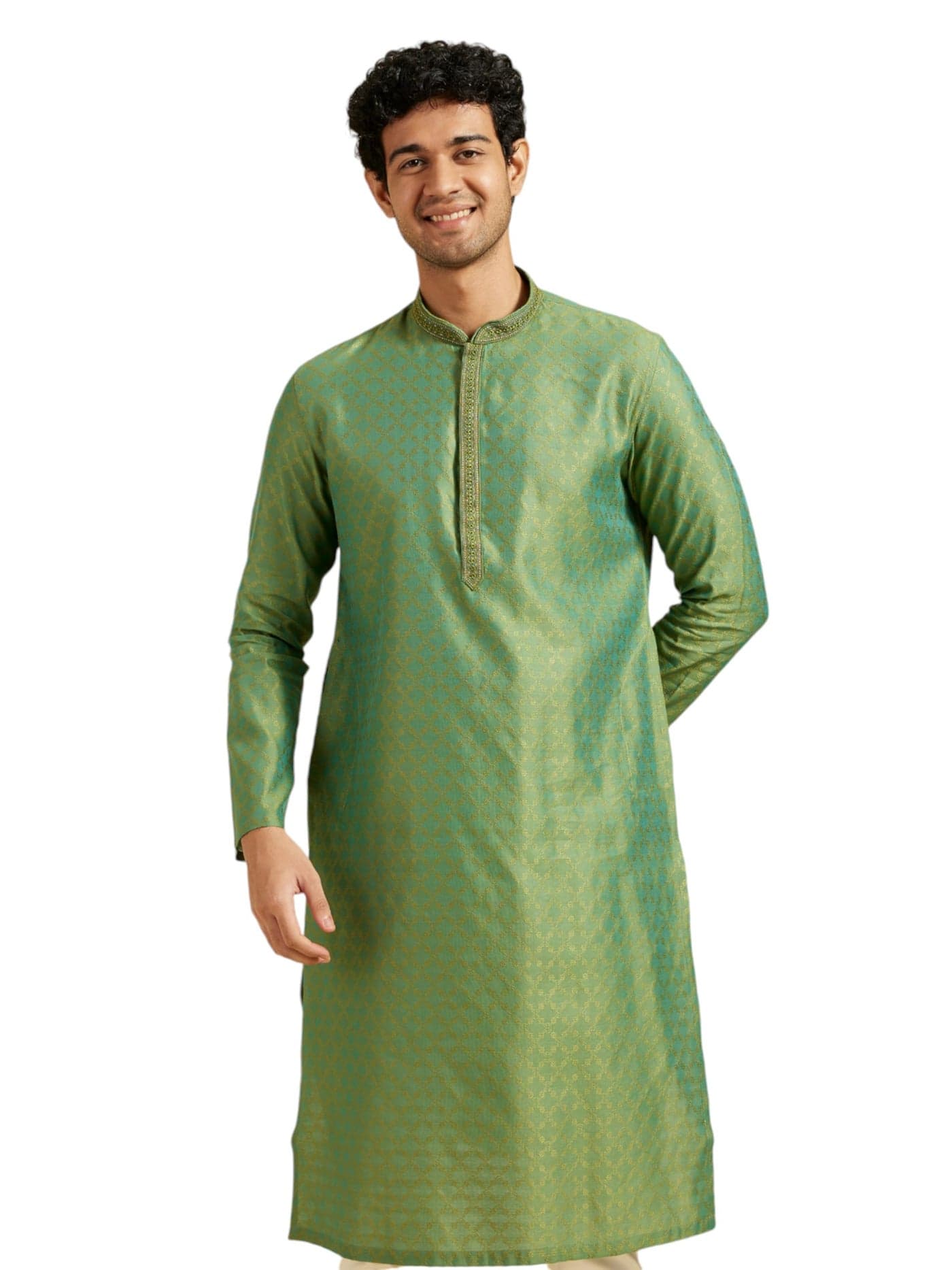 DIWAS BY MANYAVAR Men's Viscose Blend Self Design Kurta (Light Mid Green,XL)