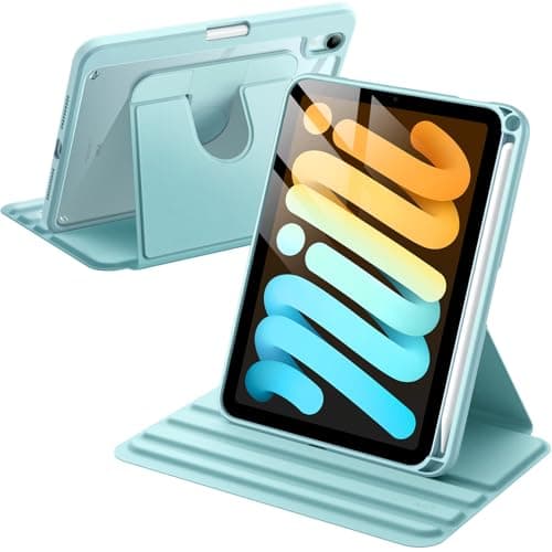 JETech Rotating Case for iPad mini A17 Pro 2024 Model 7th Generation mini 6 2021 Model 6th Generation 360 Degree Rotation Protective Stand Cover Clear Back Blue