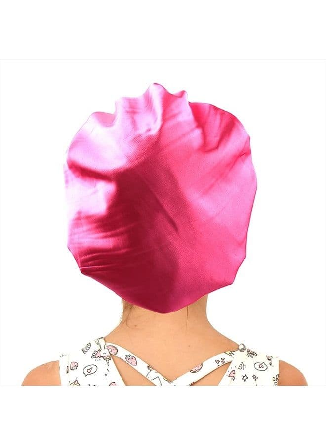 Kids Satin Bonnet Sleep Cap for Natural Hair Double Layers Hair Bonnet Wide Elastic Band Night Sleep Hat for Baby Toddler Child Teens (Rose Red)