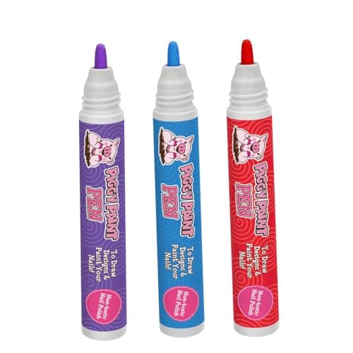 Piggy Paint 100 NonToxic Girls Nail Polish Pen Marker Safe Crueltyfree Vegan Low Odor for Kids 3pack Princess Pop Piggy Pen Bundle PURPLE Power Blazin BLUE Razzle RED