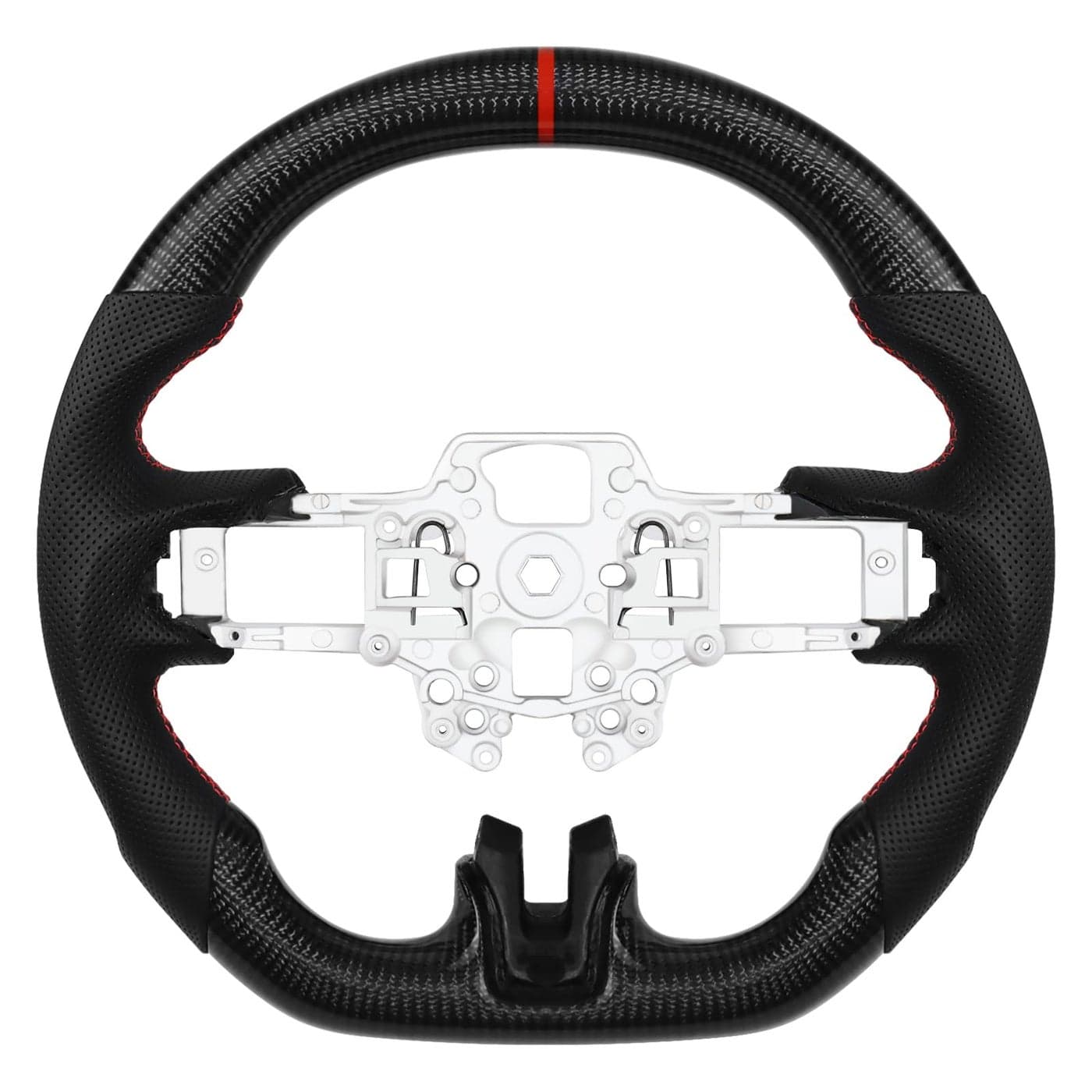 LOSCHEN Carbon Fiber Steering Wheel for Ford Mustang V6GTShelby GT500 20182023 Real Carbon Fiber Nappa Perforated Leather Dshaped Flatbottom Steering Wheel for Mustang 20182023
