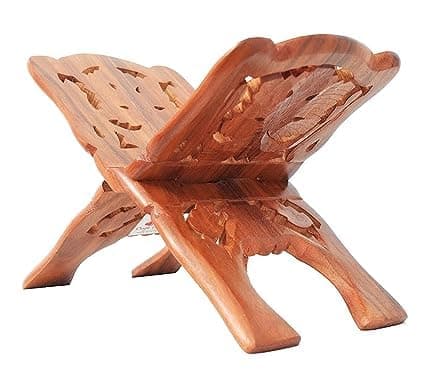 CRAFTCASTLE Wooden Hand Carved Holy Book Stand for Quran, Bible, Bhagavad Gita, Bible, Guru Granth Sahib, or Any Other Religious Books for Reading Rehal Stand (Leaf, 13 Inches)