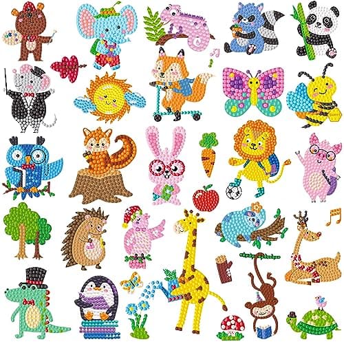 Labeol Diamond Art Kits for Kids Boys and Girls Ages 6-8-10-12 Easy to DIY Creative Diamond Art Sticker Craft by Numbers Kits for Kids and Adult Beginners (Cute Animals)