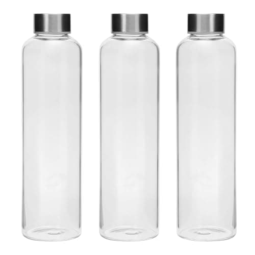 SIMPARTE Borosilicate GlassWater Bottles 500ml | Leak-Proof, Freezer Safe, Wide Mouth | Stainless Steel Cap | Ideal for Office, School, Travel | Set of 3