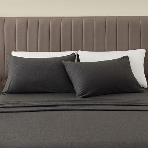 Cotton Jersey Knit Twin Sheet Set UltraSoft Stretchy Heathered Melange Grey Bed Sheets Cozy Soft TShirt Sheet Pillowcase Set