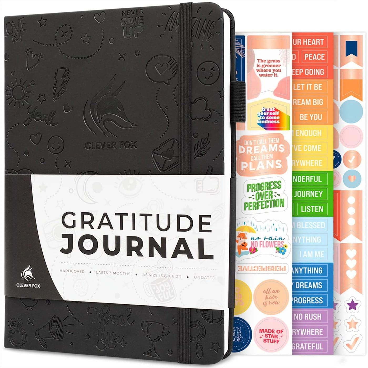 Clever Fox Gratitude Journal Happiness Positivity Affirmation Daily Journal Inspirational Daily Notebook 3 Months A5 Black