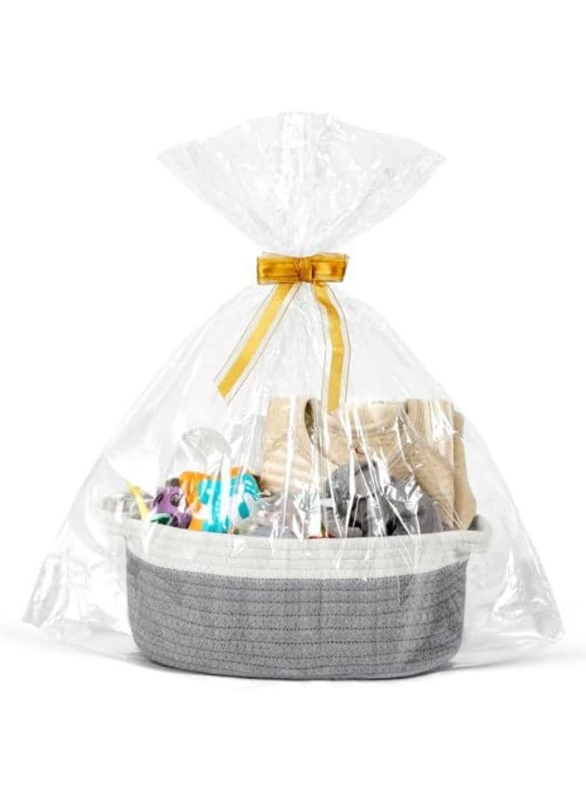 1 Piece Hand-Woven Cotton Rope Storage Baskets With Handles, Decorative Toy Organizer Bins, Woven Gift Baskets For Baby Shower & Housewarming, Includes Gift Bag & Ribbon, Gray