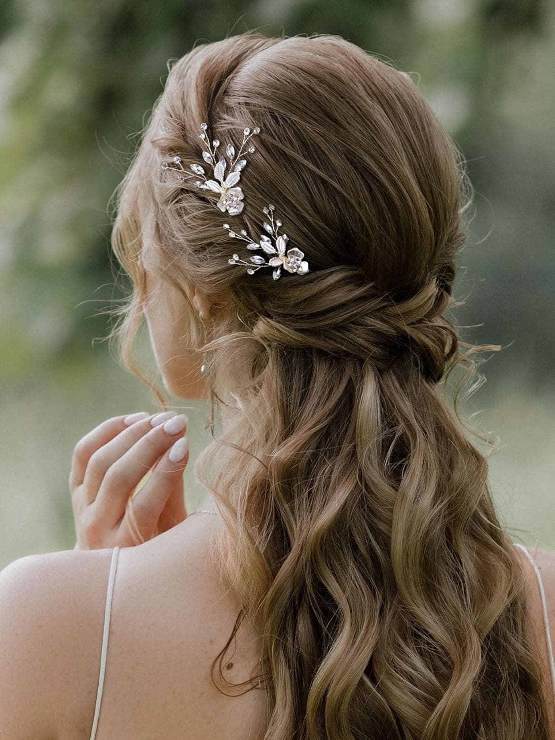 SWEETV 2Pcs Wedding Hair Pins Bridal Rhinestone Wedding Hair Accessories Hair Pieces for Brides BridesmiadSilver