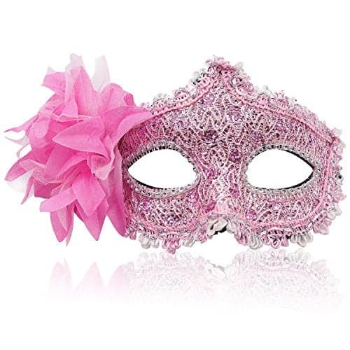 Masquerade Mask for Women Venetian Masks Christmas Women Flower Half-face Masks Eye mask Cosplay Lace mask (Pink)