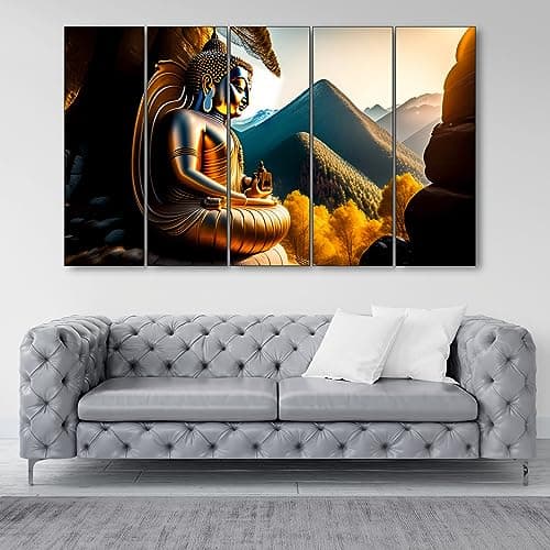 The Castle Decor Lord Buddha Wall Painting for Living Room Big Size - Meditating Gautam Buddha Painting Wall Decor Peaceful Art for Bedroom, Office, Hotels & Gifting - Wooden Framed (27x48 inch)