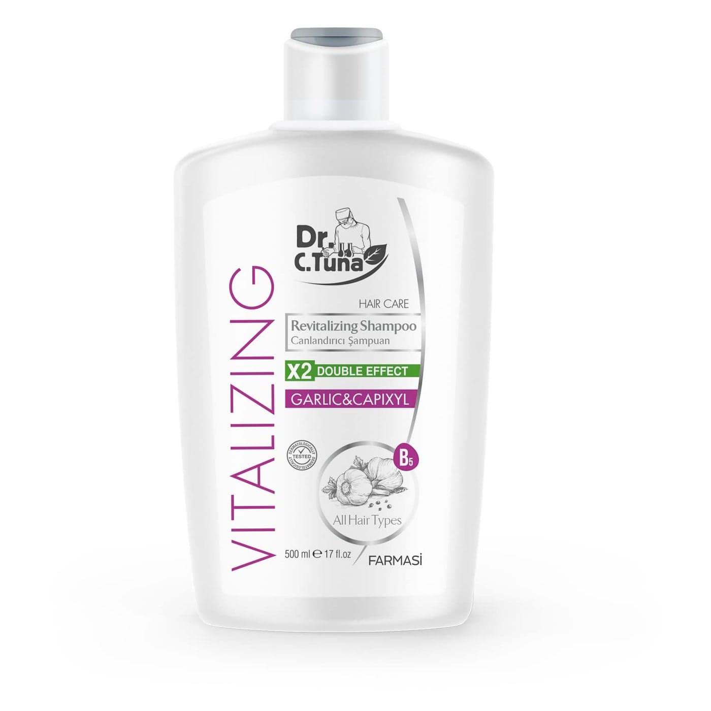 FARMAS Dr C Tuna Vitalizing Garlic Shampoo Natural Hair Treatment for Hair Growth Prevents Hair Loss Stimulates Growth Relieves Itchy Scalp with Capixyl and Coconut Oil 17 fl oz 500 ml