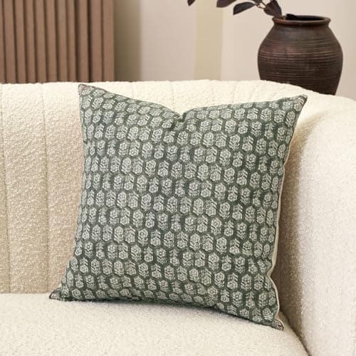 Amor Virisso Floral Pillow Covers 18x18 Couch Pillows for Living Room Farmhouse Neutral Pillow Covers Decorative Throw Pillow Covers Accent Sofa Pillows 1PC Mineral Green