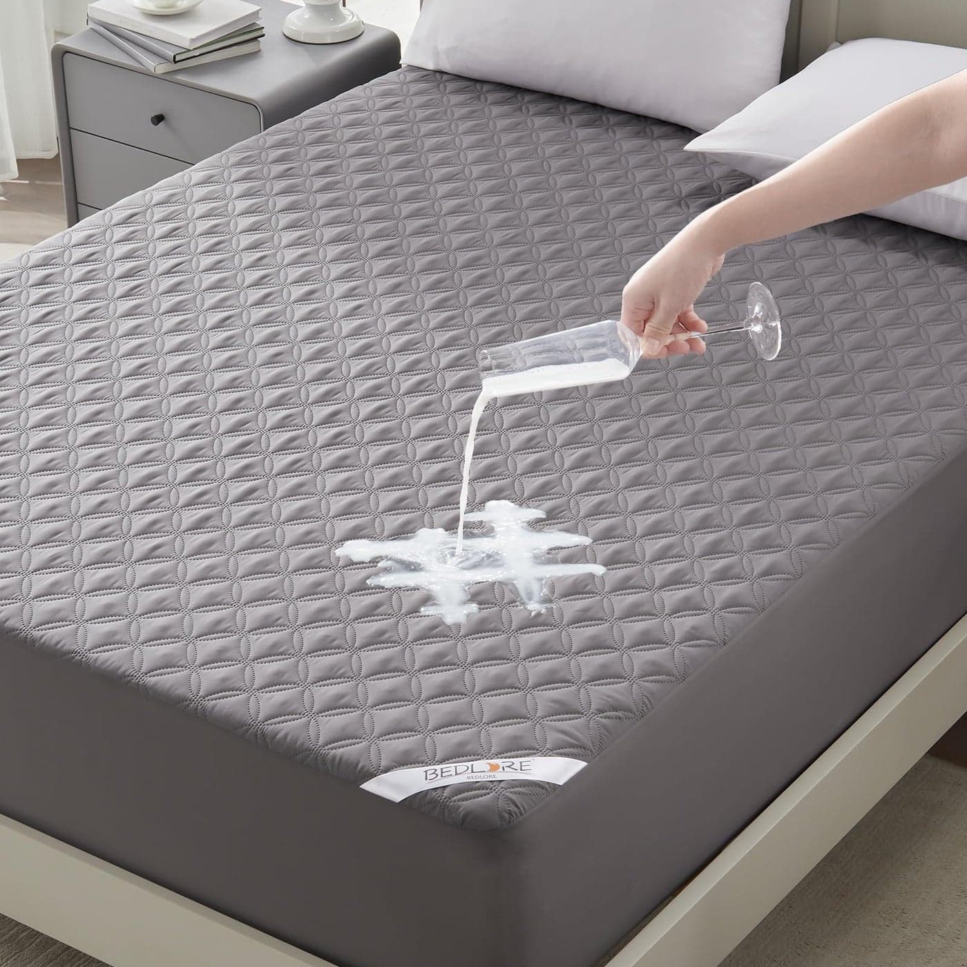 BEDLORE Waterproof Mattress Protector Noiseless Full Size Mattress Pad with Deep Pocket Fitted Up to 615 Soft DirtProof Double Mattress Cover for College DormGray