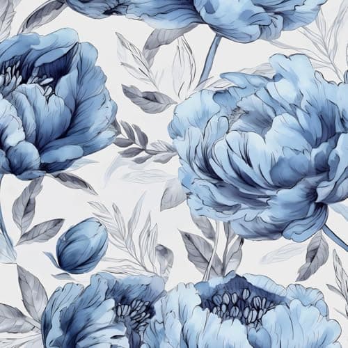 BOKEBEVE Extra Long Boho Blue Floral Contact Paper,Floral Wallpaper Peel and Stick for Bedroom Bathroom Cabinet Countertop Removable Renter Friendly 17.5 x 393.5In