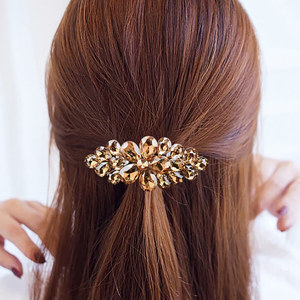 Aimimier Flower Crystal Hair Clip Sparkling Rhinestone Gem Barrettes Alligator Hair Clips Spring Clips Wedding Hair Accessories for Women Girls Yellow