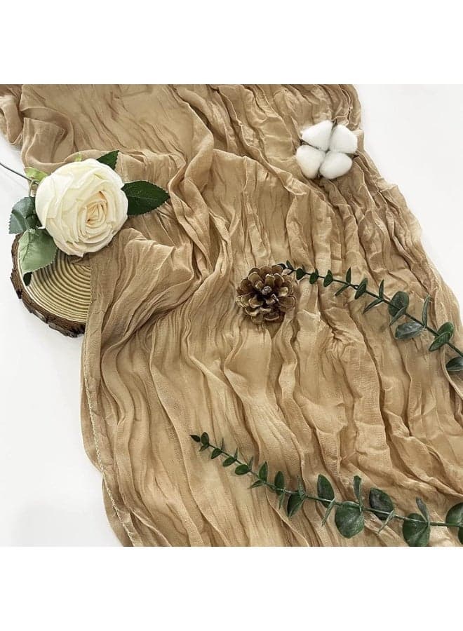 Cheesecloth Gauze Table Runner, Sand Gauze Cheesecloth Tablecloth, Rustic Boho Fabric Long Table Runner, for Wedding Reception Bridal Baby Shower Holiday Party Table Decorations, 90x300cm