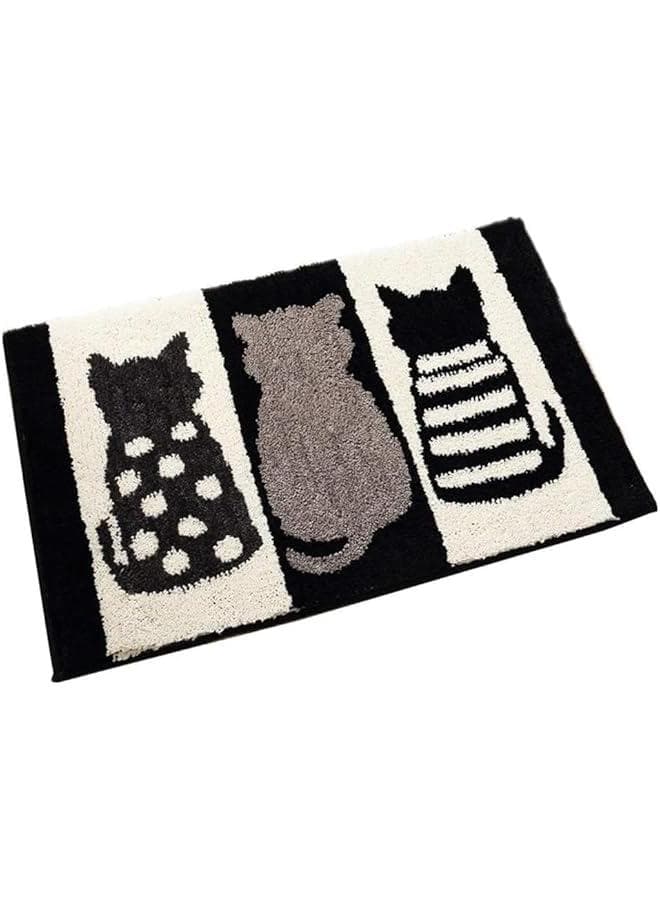 Cat Bathroom Rug Cute Water Absorb Non Slip Bath Room Rug Soft Microfiber Entryway Doormat for Shower Room Carpet White and Black Bath Mat (17.5 X 25.5IN/45 X 65 CM)