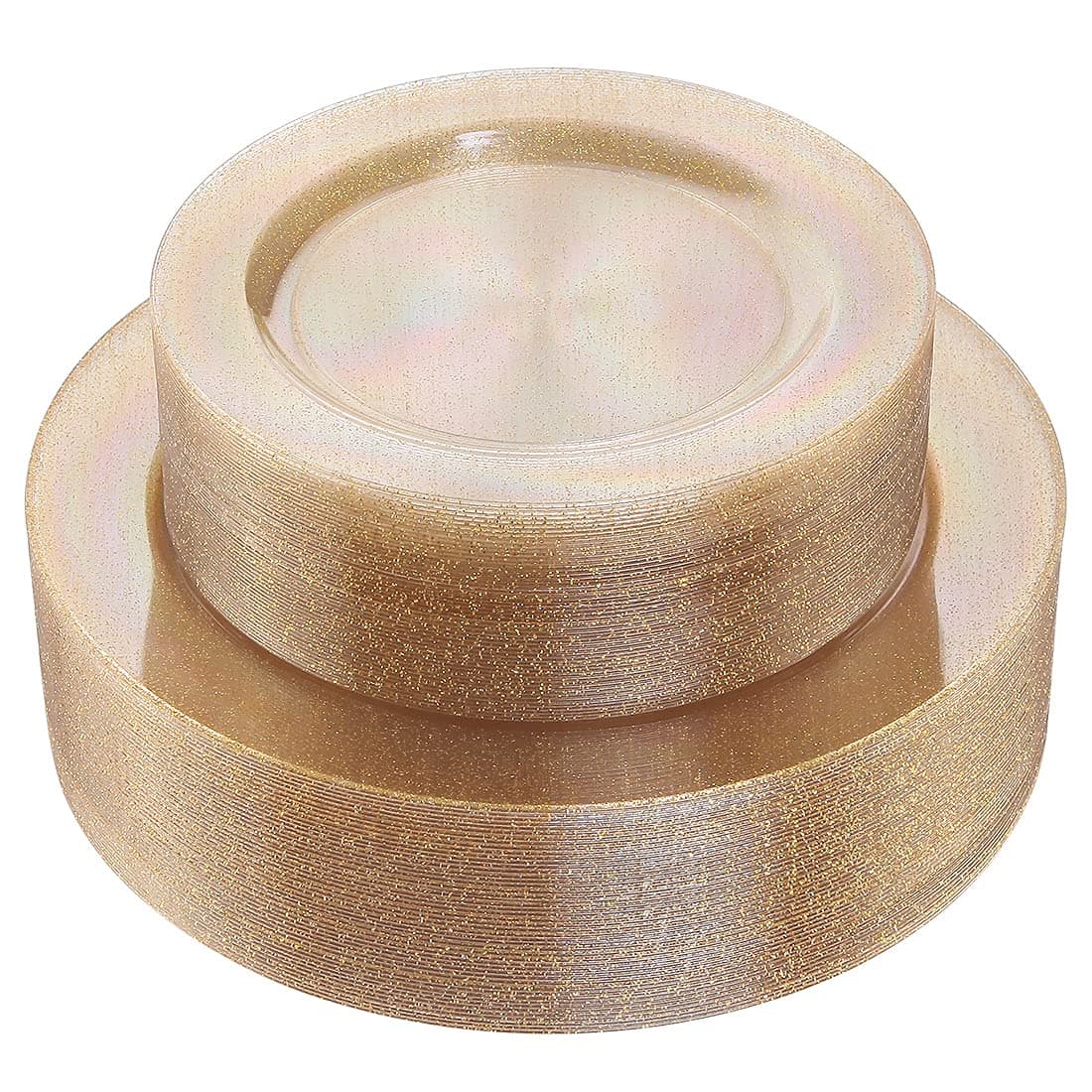 I00000 102PCS Gold Glitter Plastic Plates Gold Glitter Disposable Plates Clear Plastic Party Plates Include 51 Dinner Plates 1025 and 51 Dessert Plates 75 for Parties Wedding