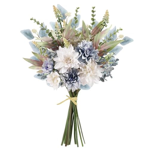 2 Pcs Fake Artificial Flowers Bouquet for Decoration, Silk Flower Arrangements Faux Flowers Plant Wedding Bride Bouquets Tables Centerpieces for Home Decor Indoor Vase Floral Table Decor (Blue White)