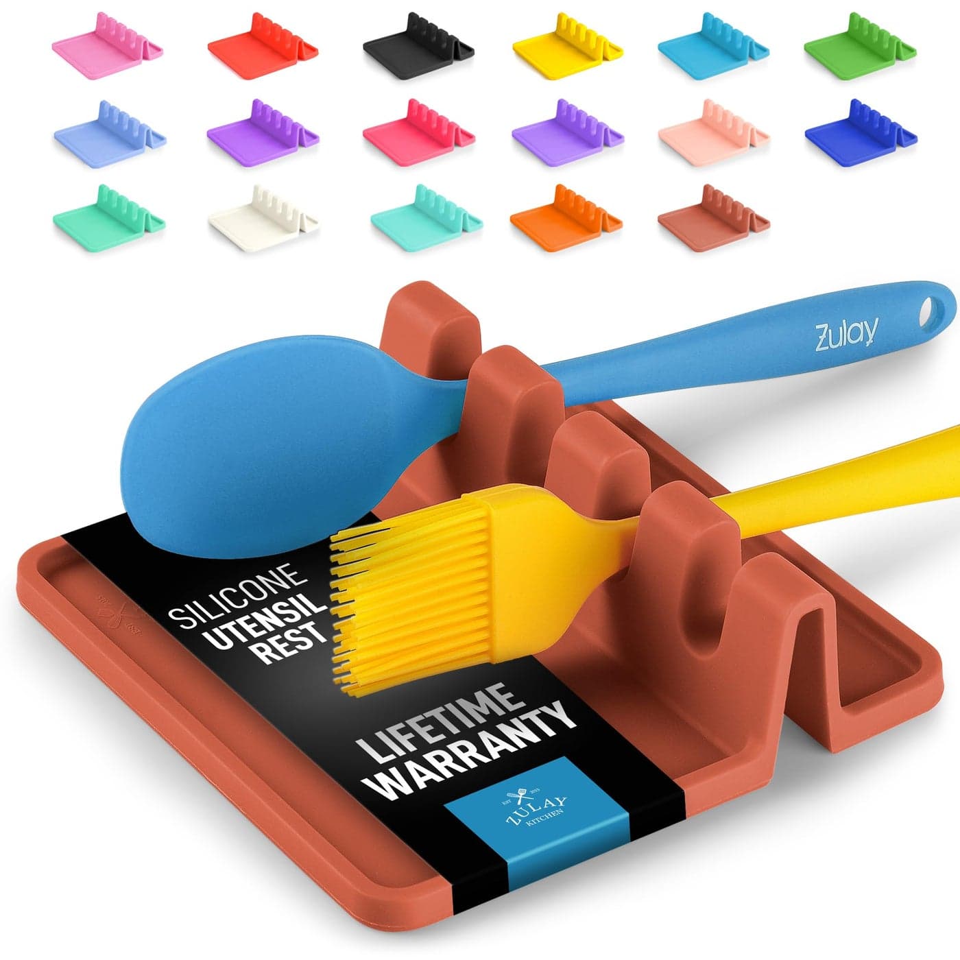 Zulay Kitchen Silicone Utensil Rest with Drip Pad for Multiple Utensils BPAFree HeatResistant Spoon Rest Spoon Holder for Stove Top Kitchen Utensil Holder for Ladles Tongs Canyon Rose