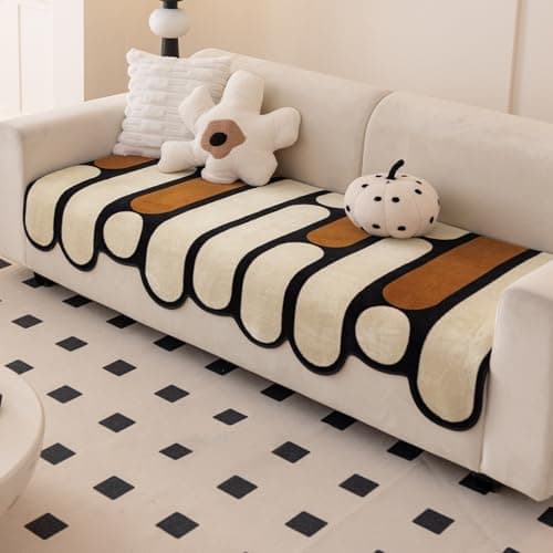 HOKIPO 'Moderna Curves' All Season Sofa Cover Mat for 1/2/3 Seater & L Shape Sofa. Make Your Own Sofa Cover Set, Anti-Slip Mat Length 90(D) x 180(L) cm, Oyster Beige (AR-6126-BGE)
